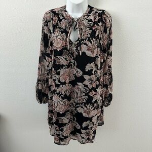 LOFT Black and Pink Floral Long Sleeve Dress